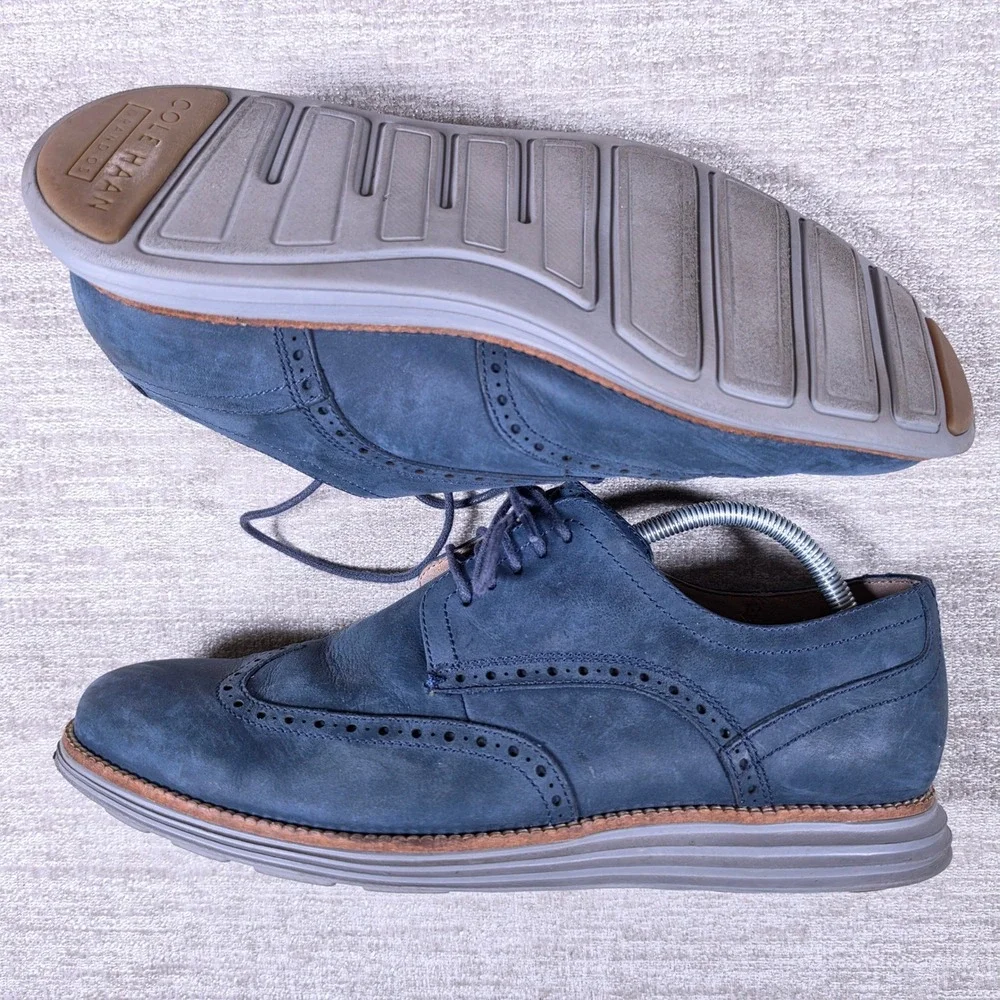 Cole Haan Grand OS Mens 11 Blue Leather Wingtip Oxford C26473 Brogue Dress Shoe
